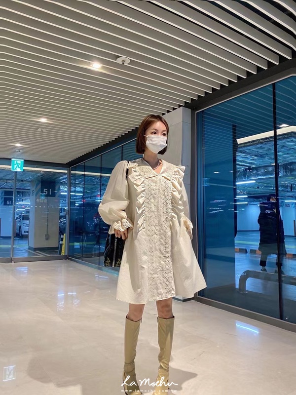 燒花蕾絲V領短洋裝